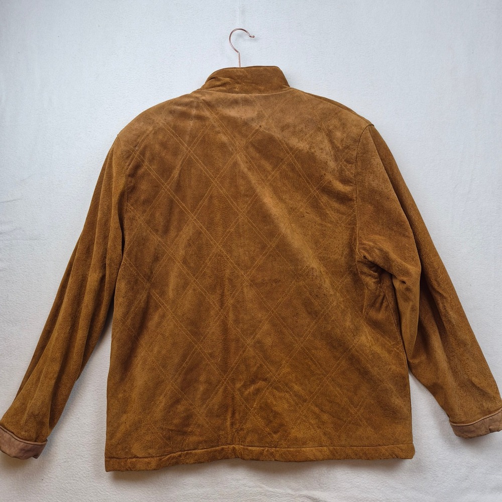 LL Bean Vintage Suede Leather Jacket Cognac Brown Paisley Lining Womens Large - Picture 16 of 16